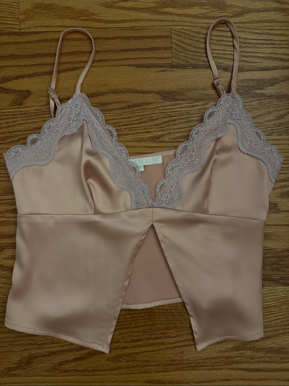 Blush Satin Lace-Trim Camisole with Adjustable Straps